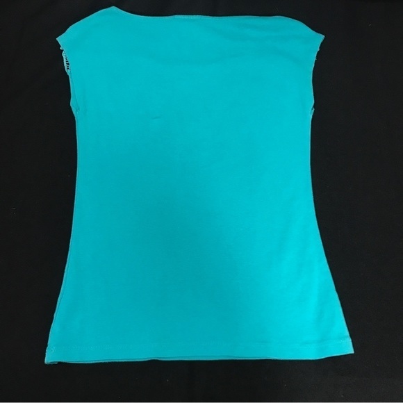 BLEU gray Sleeveless Crochet Decal Cotton Teal Shirt Small - Picture 2 of 4